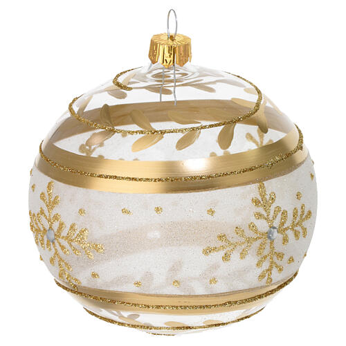 Pallina Natale trasparente vetro soffiato decori oro glitter oro strass 100 mm 2