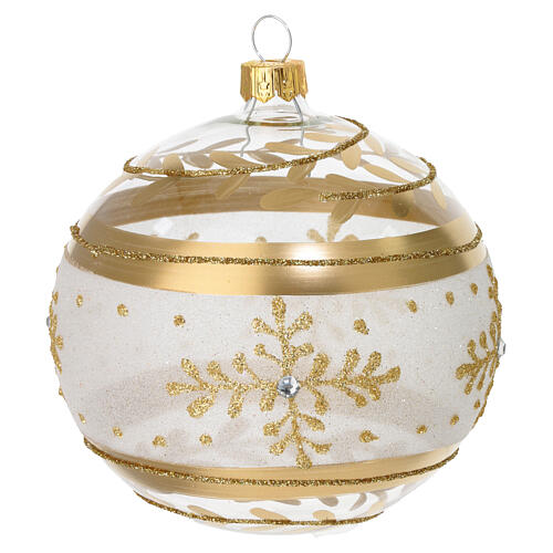 Pallina Natale trasparente vetro soffiato decori oro glitter oro strass 100 mm 3