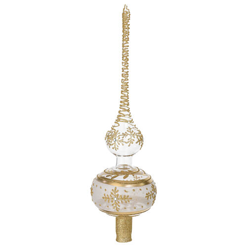 Baumspitze, mundgeblasenes Glas, Gold-Weiß mit Schneeflockendekor – Höhe 35 cm 4