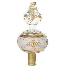 Christmas tree topper of 14 in, blown glass with golden pattern