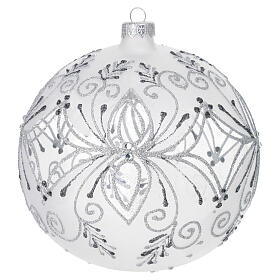 Christmas ball of frosted blown glass with silver pattern, 6 in