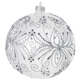 Christmas ball of frosted blown glass with silver pattern, 6 in