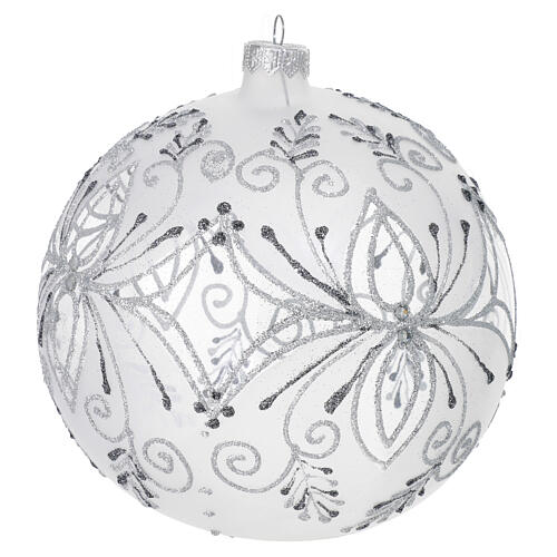 Christmas ball of frosted blown glass with silver pattern, 6 in 2