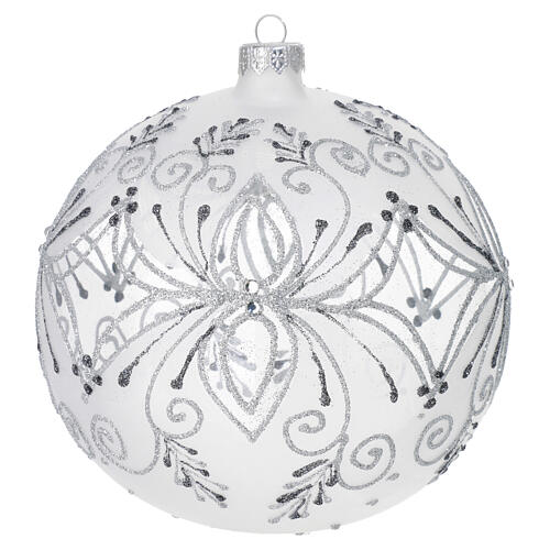 Satin blown glass Christmas bauble with silver decoration 150 mm 3
