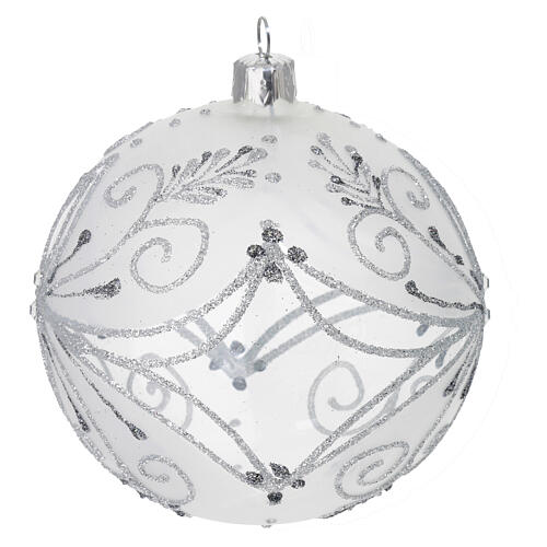 Weihnachtskugel, mundgeblasenes Glas, mit feinen silbernen und grauen Dekoren, Ø 100 mm 2