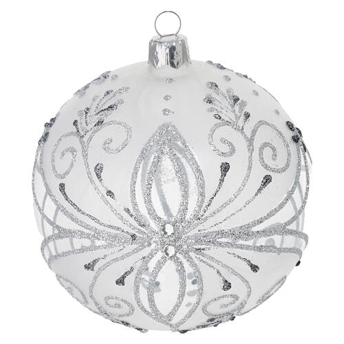 Weihnachtskugel, mundgeblasenes Glas, mit feinen silbernen und grauen Dekoren, Ø 100 mm 3