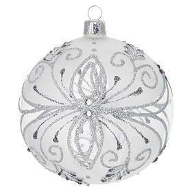 Blown glass Christmas bauble with silver and gray decorations 100 mm