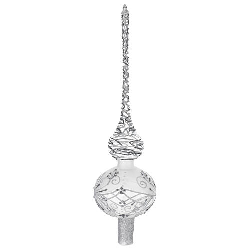 Baumspitze, mundgeblasenes Glas, Silber-Grau mit Glitzerdekor – Höhe 35 cm 3