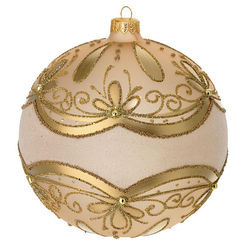 Blown glass Christmas ball, dull finish with gold glitter decorations, 6 in 1