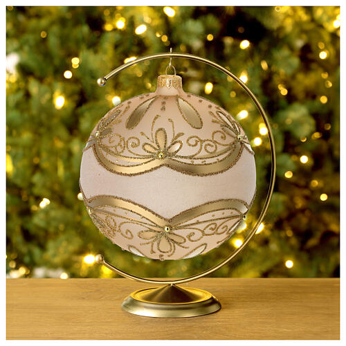 Blown glass Christmas ball, dull finish with gold glitter decorations, 6 in 2