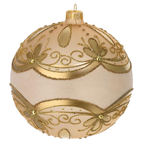 Blown glass Christmas ball, dull finish with gold glitter decorations, 6 in 3