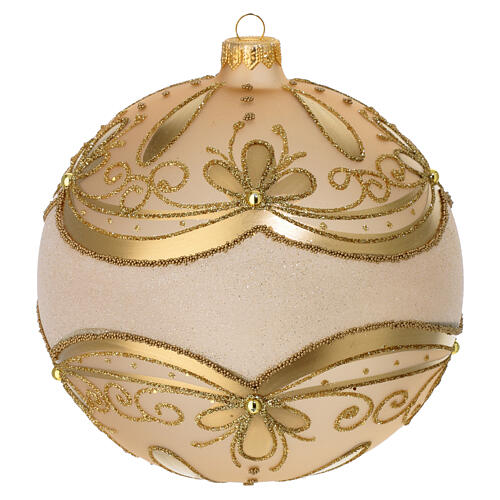 Blown glass Christmas ball, dull finish with gold glitter decorations, 6 in 4