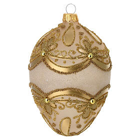 Christmas egg of dull blown glass, golden pattern, 2.5 in