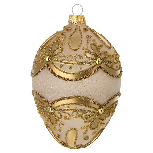 Pallina Natale uovo vetro soffiato opaco decori oro 60 mm 1