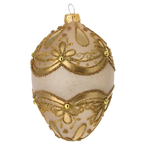 Pallina Natale uovo vetro soffiato opaco decori oro 60 mm 2