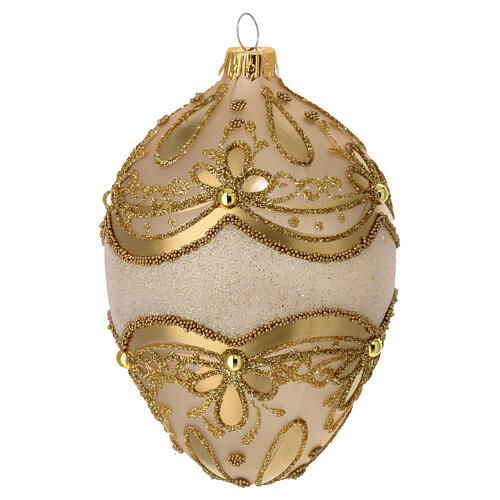 Christmas egg bauble in opaque blown glass with gold decorations 60 mm 3