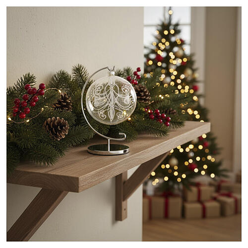 Weihnachtskugel, mundgeblasenes Glas, mit weißen Verzierungen, Ø 150 mm 2