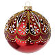 Polished red Christmas ball, blown glass with floral pattern, 4 in s1