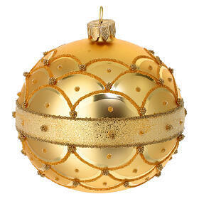 Pallina Natale oro satinato decori oro vetro soffiato 100 mm