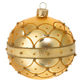 Satin gold Christmas bauble with gold decorations in blown glass 100 mm