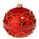 Boule Noël verre soufflé rouge satiné décorée paillettes or 100 mm s1