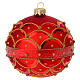 Boule Noël verre soufflé rouge satiné décorée paillettes or 100 mm s2