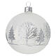 Set of 6 Christmas balls, 3 in, frosted white blown glass with silver glitter trees s2