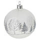 Set of 6 Christmas balls, 3 in, frosted white blown glass with silver glitter trees s3