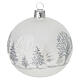 Set of 6 Christmas balls, 3 in, frosted white blown glass with silver glitter trees s4