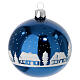 Set of 6 polished blue Christmas balls, 3 in, frosted white landscape on blown glass s4