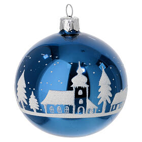 Set 6 bolas azul lúcido decoración ambiente navideño vidrio soplado 80 mm