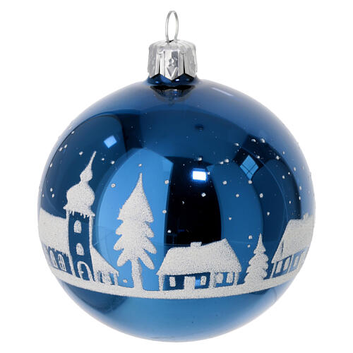 Set 6 bolas azul lúcido decoración ambiente navideño vidrio soplado 80 mm 3