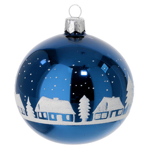 Set of 6 shiny blue blown glass Christmas decoration balls 80 mm 4