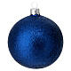 Set of 6 blue glittery blown glass Christmas baubles 80mm s2