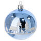 Polished light blue Christmas balls, 3 in, blown glass with white frosted winter landscape, set of 6 s2