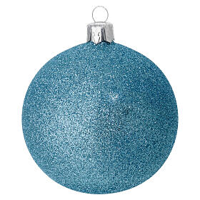 Set of 6 blown glass Christmas balls, 3 in, light blue glitter