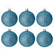 Set of 6 blown glass Christmas balls, 3 in, light blue glitter s1