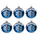 Set of 6 polished blue Christmas balls, 3 in, decorated blown glass s1