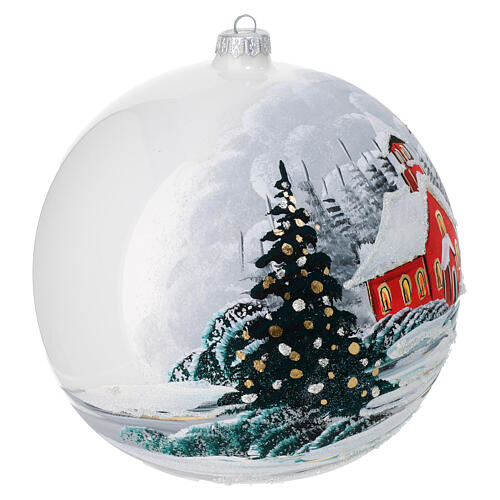 Polished white Christmas ball with snowy landscape, diam. of 8 in 4