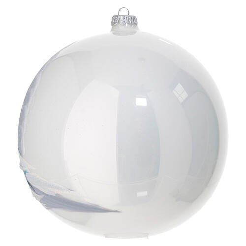 Polished white Christmas ball with snowy landscape, diam. of 8 in 5