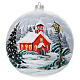 Polished white Christmas ball with snowy landscape, diam. of 8 in s1