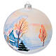 Christmas ball, dull white blown glass with snowy colourful houses, 6 in s3