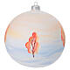 Christmas ball, dull white blown glass with snowy colourful houses, 6 in s5