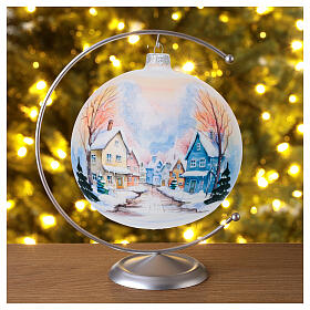 Bola de Natal vidro soprado branco opaco casas coloridas nevadas 150 mm