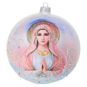 Christmas decoration of opaque white blown glass, colourful Virgin Mary, 6 in