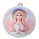 Christmas decoration of opaque white blown glass, colourful Virgin Mary, 6 in s1