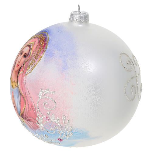 Boule de Noël verre soufflé blanc mat Vierge colorée 150 mm 3