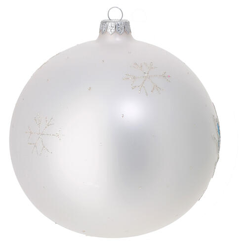 White blown glass Christmas ball, Virgin with Child, 6 in 5