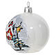 Set of 2 Christmas balls, polished white blown glass with snowy landscape, 3 in s3