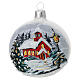 Pair of glossy white Christmas baubles in snowy village blown glass 80 mm s2